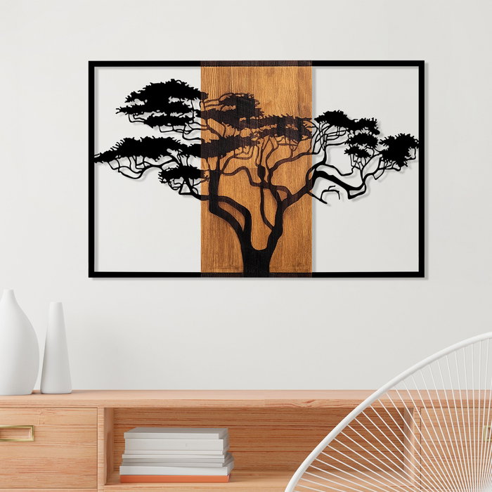 Wallity Acacia Tree - 388 Escultura de pared de madera nogal y negro
